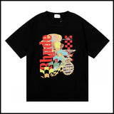 Export wholesale niche american fashion rhu flag floralsprinting double yarn pure cottoncasualloose couple short-sleeved t
