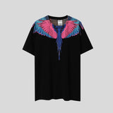 mb short-sleeved python lion head colorful feather wings t-shirt european and american loose couple