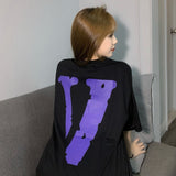 Wang yibo lne short-sleeved big v reflective hot diamond devil angel couple outfit loose
