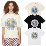 Rhude T Shirts Lake Coconut Landscape Print Cotton Casual Short Sleeve Men and Women