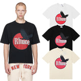Rhude T Shirts Black Peace Dove Print Cotton Casual Short Sleeve Men and Women