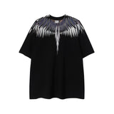 Cross-border wholesale european and american mb short-sleeved gradient colorful wings t-shirt couple black and white feather half