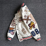 Unisex Baseball Jersey Fall Loose Jacket PU Leather Jacket