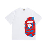 Wholesale japanese style side plaid camo ape head short sleeve color block trendy t-shirt for summer