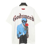 gods short-sleeved heavy weight washed fog high street rock band skull pure cottonprinting t-shirt