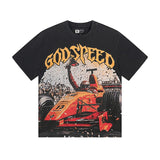 Cross-border gs american high street washed retro skull racing machine girl printing short-sleeved fashion