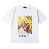 Wholesale high street purple br@nd american style short sleeve loose retro casual t-shirt couple trendy tee