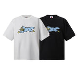 Bbc american high street ice cream flying dog printing short sleeve t-shirt casualshortsloose half lengthjeans summer