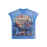 Wholesale american retro rugged play gorilla print t-shirt - distressed, ripped, faux two-piece short sleeve