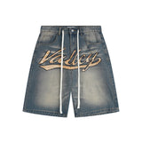American retro valeforever washed & distressed hotfix rhinestone cotton shorts high street hooded sweatshirt