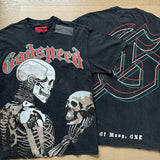 European and american high street gd rock heavy industry washed distressed skull letter speed short sleeve
