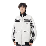 Unisex Baseball Jersey Striped Sports Jacket Vintage Loose Casual Stand-Up Top