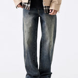 Unisex Jeans Vintage Old Straight Jeans Autumn and Winter Loose Wide Leg Casual Pants