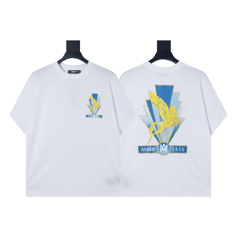 Ready to ship! summer amri high-quality, 100% cotton t-shirt with printed design and washed finish short sleeves