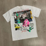 High quality lost intricacy dark torch hot diamond washed distressed round neck short-sleeved t-shirt