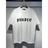 Wholesale american streetwear purple flow paint letter graffiti logo high-quality short-sleeve t-shirt for men and couples