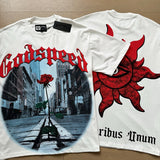 European and american high street gd rock heavy industry washed distressed skull letter speed short sleeve