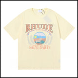 Export wholesale niche american fashion rhu flag floralsprinting double yarn pure cottoncasualloose couple short-sleeved t