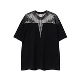 Cross-border wholesale european and american mb short-sleeved gradient colorful wings t-shirt couple black and white feather half