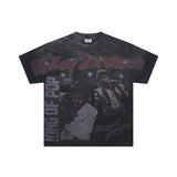 American retro valeforever washed & distressed hotfix rhinestone cotton short sleeve high street star t-shirt