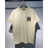 [gram] am peace dove flowing paint graffiti letter starry sky classic logo printing short sleeve couple t-shirt