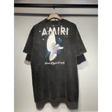 [gram] am peace dove flowing paint graffiti letter starry sky classic logo printing short sleeve couple t-shirt