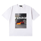 Wholesale high street purple br@nd american style short sleeve loose retro casual t-shirt couple trendy tee