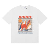 Rhude T Shirts Sailing Sunset Print Cotton Casual Crew Neck Short Sleeve Men and Women