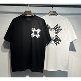 [gram] am flow paint graffiti letter starry sky classic logo print short sleeve couple t-shirt