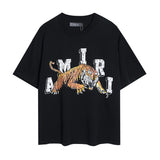 Wholesale foreign trade amir washed distressed tiger head number & letter logo short sleeve t-shirt