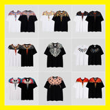 mb short-sleeved python lion head colorful feather wings t-shirt european and american loose couple