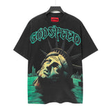 Cross-border wholesale high version gods short-sleeved heavy weight washed fog high street skull pure cotton printed round