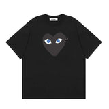 Correct version star kawakubo pla heartembroider short-sleeved pure cotton red heart peach couple t-shirt y
