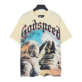 gods short-sleeved heavy weight washed fog high street rock band skull pure cottonprinting t-shirt
