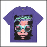 Hs american high street retro washed portrait short-sleeved t-shirt long sleeves sweatshirt hoodie