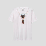 Cross-border wholesale european and american mb short-sleeved gradient colorful wings t-shirt couple black and white feather half
