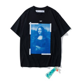 Wholesale off short sleeve ow dissolved arrow gradient starry sky splash ink t-shirt yellow tape warning line love