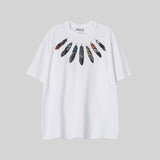 mb short-sleeved python lion head colorful feather wings t-shirt european and american loose couple