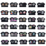 Ss american skull washed and distressed letter loose plus size short sleeve streetwear t-shirt - men's trendy style