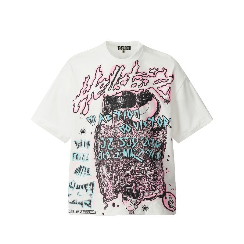 Cross-border wholesale basketball star series short-sleeved tee james star portrait heavy industry washed couple wide