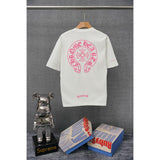 authentic edition chest pocket cross gradient horseshoe flower print short sleeve couple t-shirt