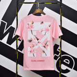 Wholesale off short sleeve ow dissolved arrow gradient starry sky splash ink t-shirt yellow tape warning line love