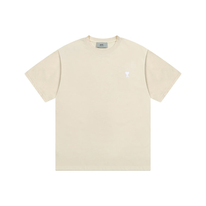 Classic spring/summer white adc heart embroidery short-sleeve t-shirt - minimalist, lightweight, and breathable