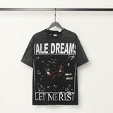 valley washed distressed printed short-sleeved hip-hop loose street t-shirt hooded