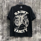 Wholesale american streetwear saint short-sleeve t-shirt vanity washed vintage letter print sweatshirt hoodie