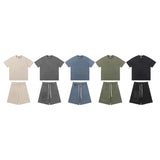 Wholesale saint vanity american washed & drilled short sleeve t-shirt & trendy shorts set for export