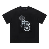 trap gradient letter tiger head short sleeve european and american high street trap star printing t-shirt loose s