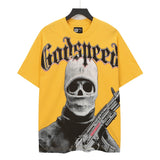 gods short-sleeved heavy weight washed fog high street rock band skull pure cottonprinting t-shirt