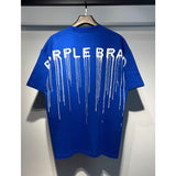 Wholesale american streetwear purple flow paint letter graffiti logo high-quality short-sleeve t-shirt for men and couples