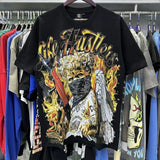 Meichao life husters masked tattoo angel print hotfix rhinestone lettering oversized casual short sleeve t-shirt